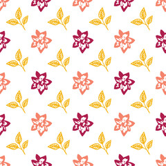 Seamless pattern with vector leaves and flower. Floral illustration. Can be used for making wallpaper, fabrics and other types of products