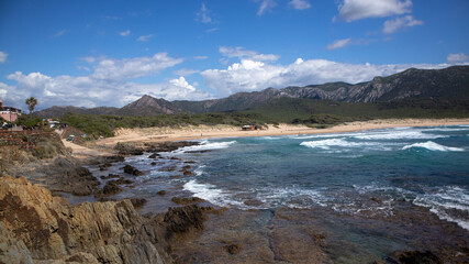 Sardinian sea Buggerru coast, San Nicolo' beach, Portixeddu  village, Italy
