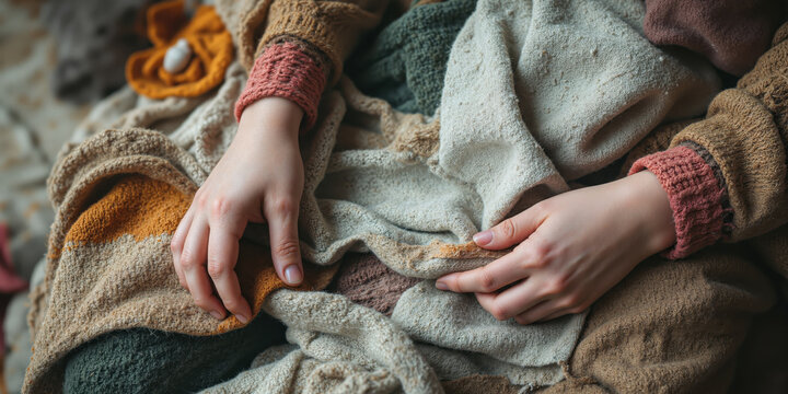 Mending Culture Revival Repair-centered consumption visualization showing beauty in restoration, anti-disposability abstract, enduring relationship with possessions in textile healing