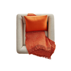 Overhead View of Cozy Armchair with Orange Throw and Pillow