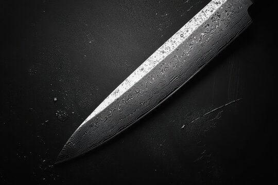 Close-Up of a Large Kitchen Knife Blade on a Dark Background - Sharp Texture and Abstract Diagonal Composition