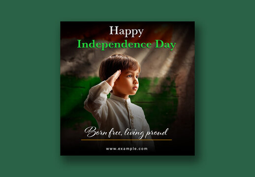 Happy Independence Day Editable Social Media Post with Indian Little Boy in Saluting Pose for National Festival Celebration.