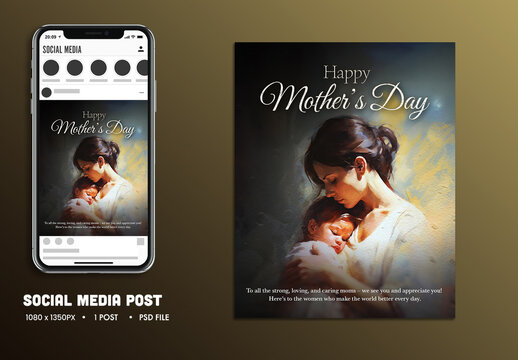 Happy Mother&rsquo;s Day Editable Social Media Post, Honoring the Strength and Love of Moms Everywhere.
