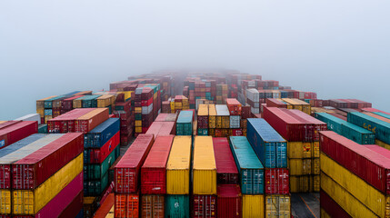 Fototapeta premium Shipping containers in geometric patterns, a logistical symphony of order and efficiency.
