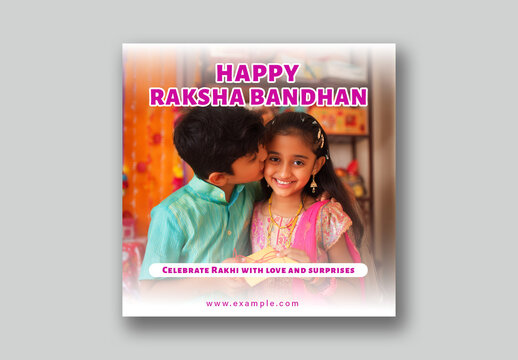 Happy Raksha Bandhan Editable Social Media Post with Cute Little Brother and Sister Celebrating Rakhi Festival With Love and Surprise.