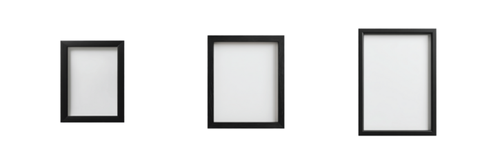 Minimalist black picture frames with white interiors in various sizes