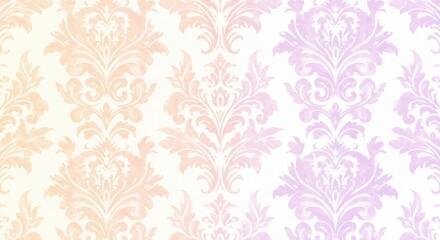 Damask delight floral ornaments dance in soft peach and lavender hues blending vintage charm and gentle color