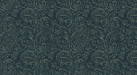 Dark paisley garden swirling botanical print with aged faded texture