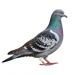 Obraz premium colorful rock pigeon standing isolated on white background