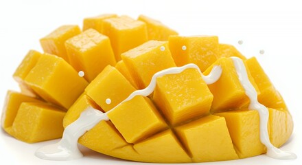 Delicious Mango Cubes Drizzled with Creamy Milk