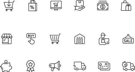 E-commerce Icon Set – black and white  Vector Icons for Online Shopping and Retail , store