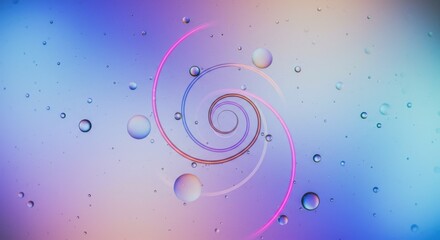Ethereal spirals entwine among liquid bubbles creating a mesmerizing dance of color and light