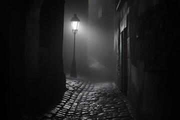 Fototapeta premium A quiet cobblestone alleyway with a single street