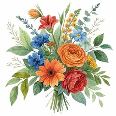 Watercolor floral bouquet illustration isolated on white background