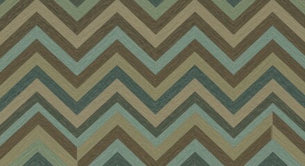 Earthtoned chevron pattern a textured mosaic of brown beige and teal stripes in a zigzag formation