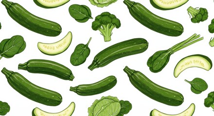 Green garden symphony zucchini spinach broccoli  cabbage dance in playful vegetable harmony