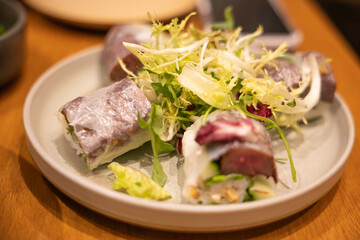 Top down view of Vietnamese Rice Paper Rolls or Vietnamese Spring Rolls. Tsim Sha Tsui, Hong Kong