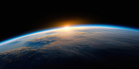 Fototapeta premium view of earth from space sunrise on the horizon