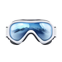 A skier s dream reflected in crisp goggles mountains and snowy slopes on transparent background