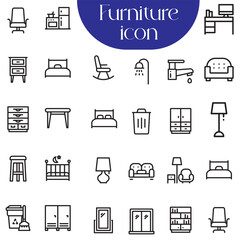Furniture icon set line editable stroke
