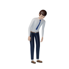 Sad office worker bending over on transparent background