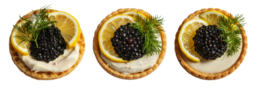 caviar tartlets with lemon and dill garnish