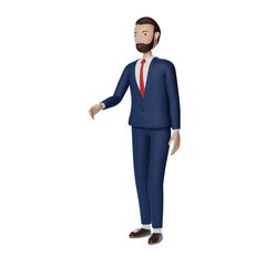 Cartoon businessman showing with hand on transparent background