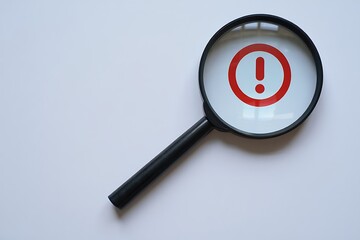 Magnifying Glass with Red Exclamation Mark  Attention to Detail and Problem Solving