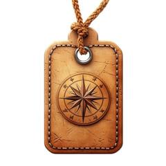Embark on a leather tag journey seeking guidance from a compass rose on transparent background