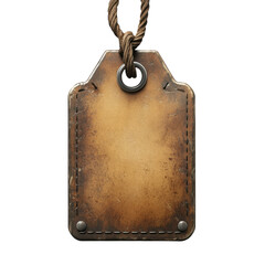 Vintage leather tag a memento of adventures and memories hanging by worn on transparent background