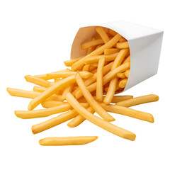 French fries spilling from carton isolated on transparent background