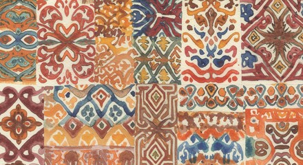 Quilt of watercolor patterns earthy tones  symmetry