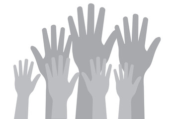 Obraz premium hands raised up. The concept of friendship, peace, equality, racial diversity, inclusivity. Teamwork concept. Vector clipart.