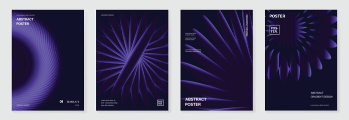 Modern gradient poster background vector set.Cover template with purple perspective geometric prism shapes in motion. Ideal design for social media, cover, banner, flyer.
