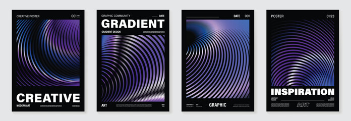 Modern gradient poster background vector set.Cover template with purple perspective geometric prism shapes, line. Ideal design for social media, cover, banner, flyer.