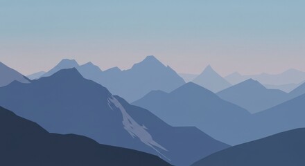 Fototapeta premium Serene cascade of indigo mountain ranges under a pale morning sky