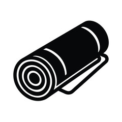 Rolled Yoga Mat Icon in Simple Black Line Art Style