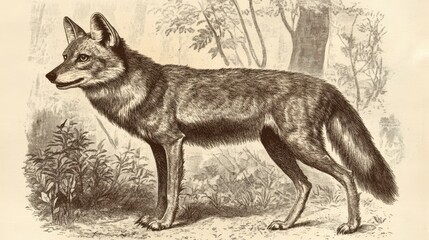 Vintage Wolf Illustration. Victorian Engraving of an Aardwolf, Antique Zoology Drawing