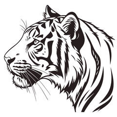 Fototapeta premium A striking black and white illustration of a tiger head profile view