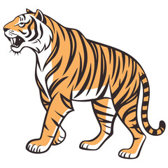 Fototapeta premium Illustration of a majestic tiger with black stripes walking forward calmly