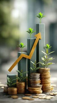 A visual representation of growth and investment, featuring coins and plants.