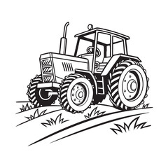 Obraz premium Black & white farm tractor, an agricultural machine and vehicle, isolated on a white background