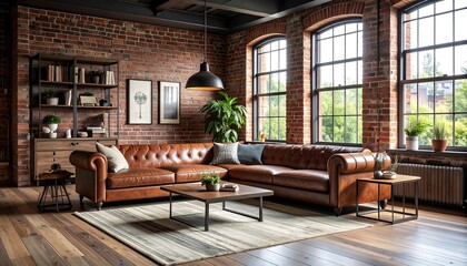 Fototapeta premium Cozy living room with brick wall interior.
