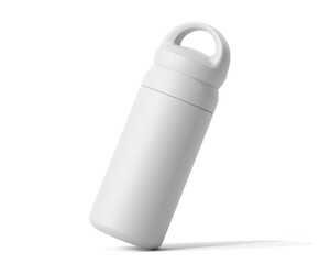 Blank Empty White Thermos Water Bottle, Tumbler Bottle Isolated On Transparent Background, Prepared For Mockup, 3D Render.	