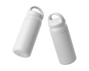 Blank Empty White Thermos Water Bottle, Tumbler Bottle Isolated On Transparent Background, Prepared For Mockup, 3D Render.	