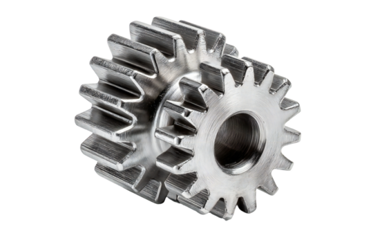 High resolution image of metal gears precisely engineered components industrial mechanical parts detailed close up shot of on transparent background