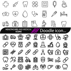 Healthcare and medical icon set. Containing doctor, medicine, health, nurse, patient, hospital, ambulance and more. Outline vector icons collection...