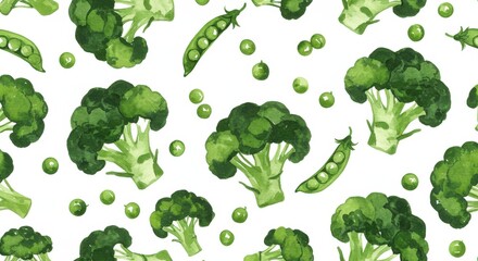Verdant vegetable patch broccoli  peas dance in a watercolor dream
