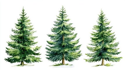 Obraz premium Watercolor Evergreen. Mysterious Evergreen Trees in Watercolor Forest Landscape