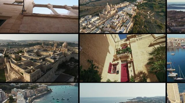 Urban Maze and Historical Texture of Malta captured in a cinematic collage of Maltas architecture, coastlines and heritage. A dynamic visual journey through iconic landscapes and cities.
